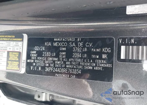 2024 Kia Forte Lxs from USA, damaged, VIN 3KPF24AD8RE763854